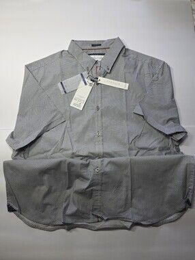 Rare Stretch Men’s Denim & Flower Micro-Pattern Button Up Shirt XL Nwt